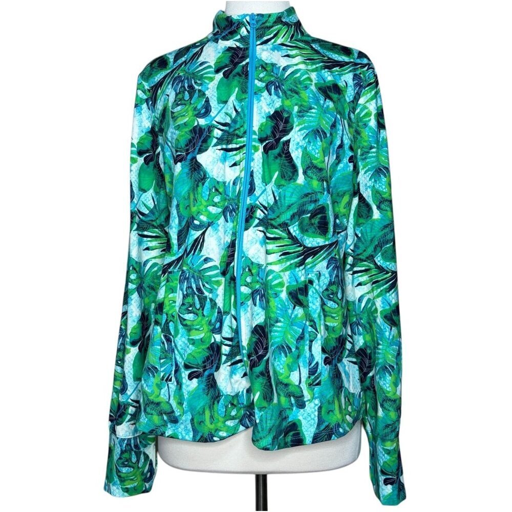 Tommy Bahama Golf Jacket AZURE LAGOON XL Tropical Monstera Leaf Full Zip Green B